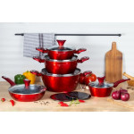 EDENBERG 12-piece Red Diamond Design Cookware Set | Stove Top Cooking Pot| Cast Iron Deep Pot| Butter Pot| Chamber Pot with Lid