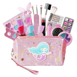 21 pcs Kids Make up Kit for Girls Play Make up for Toddlers Princess Cosmetics Bag Dress Up &Pretend Play Make up Toys for 3 4 5 6 7 8 Year Old Girls Gifts for Birthday