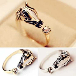 Adjustable Gold Plated Natural Crystal Zebra Shape Head Open Ring