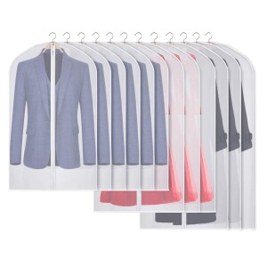 Clear Garment Bags Suit Bag for Closet Storage Set of 12 Hanging Dress Cover Bag with Zipper for Suit, Coat, Long Dresses Clothes Storage