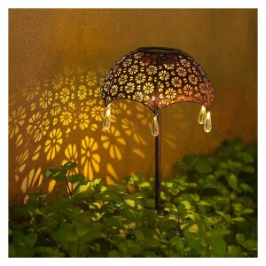 Solar Wrought Iron Umbrella Projection Ground Lamp, Garden Solar Lights Outdoor Decor, Waterproof LED Metal Flower Light