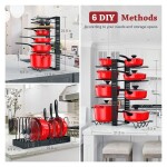 Pot and Pan Rack Organizer,Adjustable Pans Organizers Stand,8 Adjustable Compartment Pot Holder Pot Lid Holders & Pan Rack