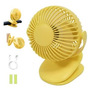 Rechargeable Clip Fan, Portable Fans, USB Desktop Fan, 3 Speed, Quiet Household Table Fans with light,Yellow