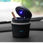 Portable Car Ashtray and Cup Holder with Lid Mini Car Trash Can Ash Tray with LED Blue Light Sets for All Vehicle Types and Travel