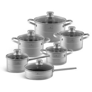 12 pcs Cookware set 6 Saucepans lids Suitable for all Types of Cookers Including Induction Pieces Silver