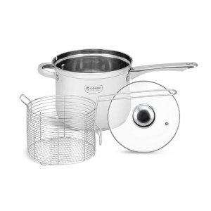 Saucepan with Basket 3.8L|Stainless Steel Saucepan with lid+Basket|Heats up Quickly and Material Preserves Heat Long|Suitable For all Types of Cookers&Inductive