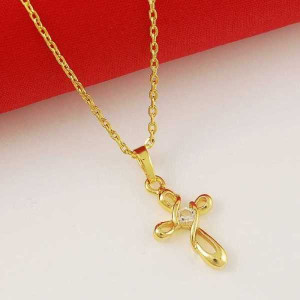 24K Plated Gold Cross Charm Necklaces For Women