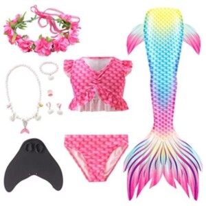 Girls Swimwear Mermaid Tail Swimwear,Bikini Sets with Head Garland Necklace Hair Clip,Mermaid Costume Swimsuits for Kids