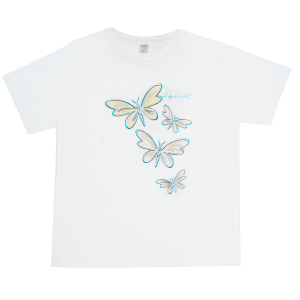 Del Sol Basamat Color Change Women's T-shirt Silver Butterfly Crew T-White