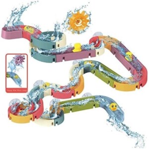 48 Pcs Baby Bath Toys with Wind-Up Duck,Bathtub Toy Water Slide Tub Shower Water Toys,Wall Track Building Set for Kids
