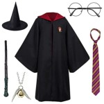 Harry Potter Robe Costume Cosplay Set,Hogwarts Wizarding World Costume Robes for Kids & Adults,Dress Up Accessory Include with Striped Tie