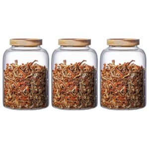 Airtight Glass Storage Jar with Acacia Wood Air-tight Lid,3 Pack Borosilicate Glass Kitchen Canisters 2000ml