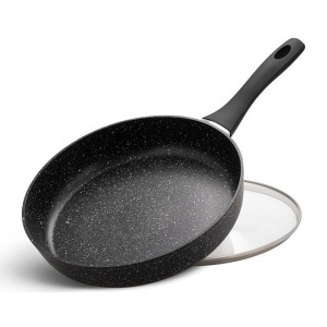 26Cm Fry Pan With Lid Ceramic-Marble Coat, Non-Stick, Pfoa Free