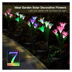 Outdoor Solar Lights, 3 Pack Solar Garden Lights with 12 Bigger Lily Flowers, Waterproof 7 Color Changing Outdoor Lights