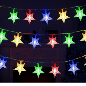 Multicolor Star Fairy String Lights 2Mtr 20 LEDs AA Battery Powered LED String Lights for Christmas EID Ramadan
