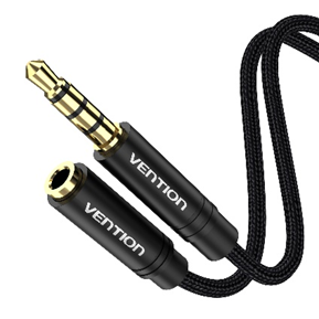 Cotton Braided 3.5mm Audio Extension Cable 2M Black Metal Type