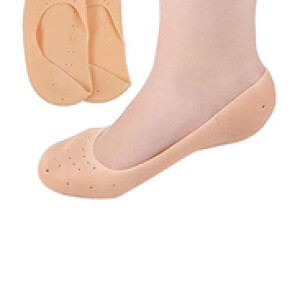 Plenzo Silicone Moisturizing Ultra-Soft Spa Socks For Repair Dry Cracked Feet, 1 Pair, Beige