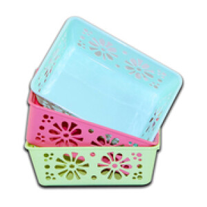 3-Piece Plastic Rectangle Trendy Fruit Basket, Multicolour