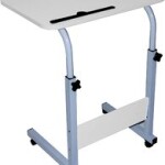 Laptop Table Desk Stand Mobile Computer Height Adjustable With Rolling Wheel For Bedroom Living Room Office White Color 60X40Cm