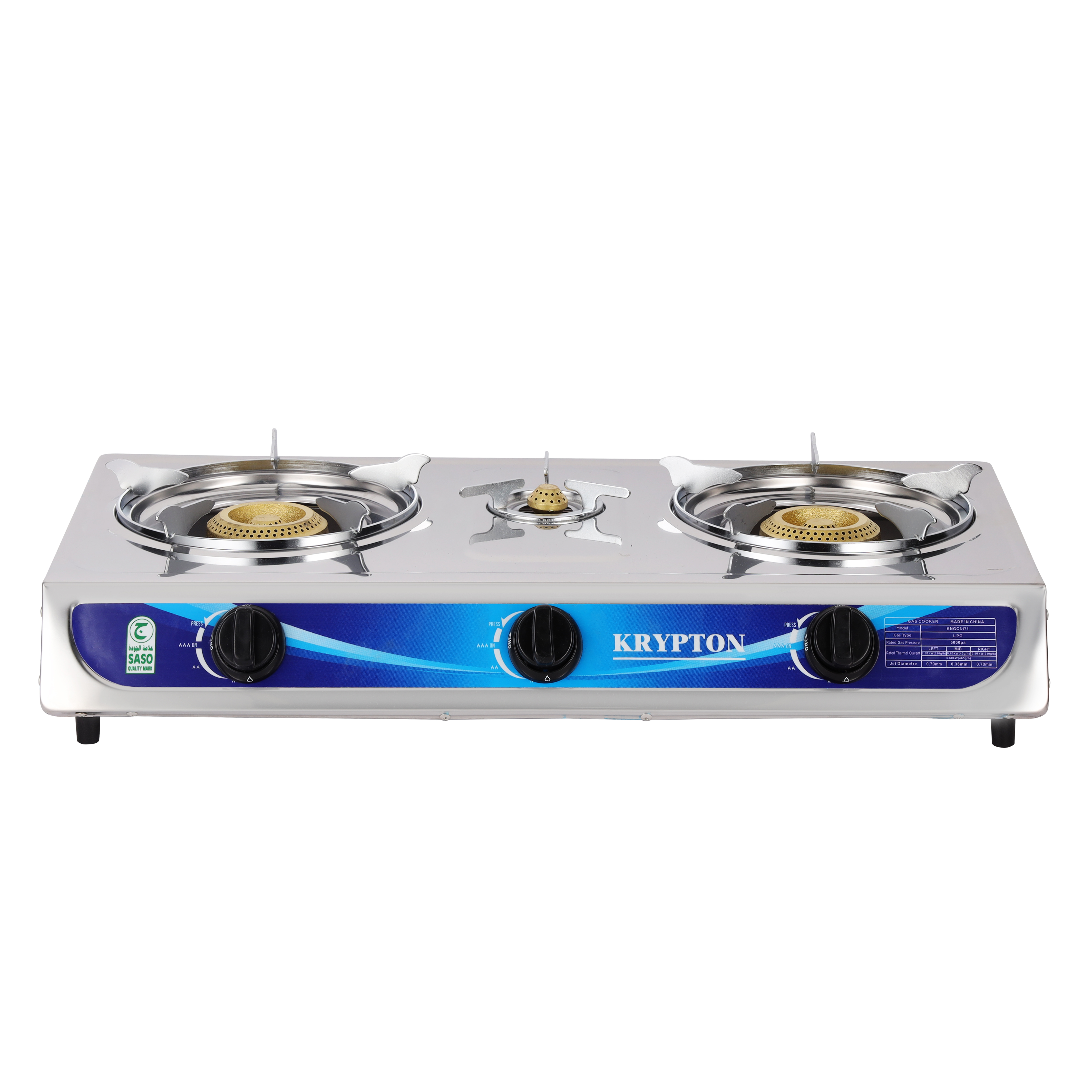 Krypton Stainless Steel Gas Cooker- KNGC6171| Triple Burner Gas Stove Low Gas Consumption LPG Gas Stove| Silver, 2 Years Warranty