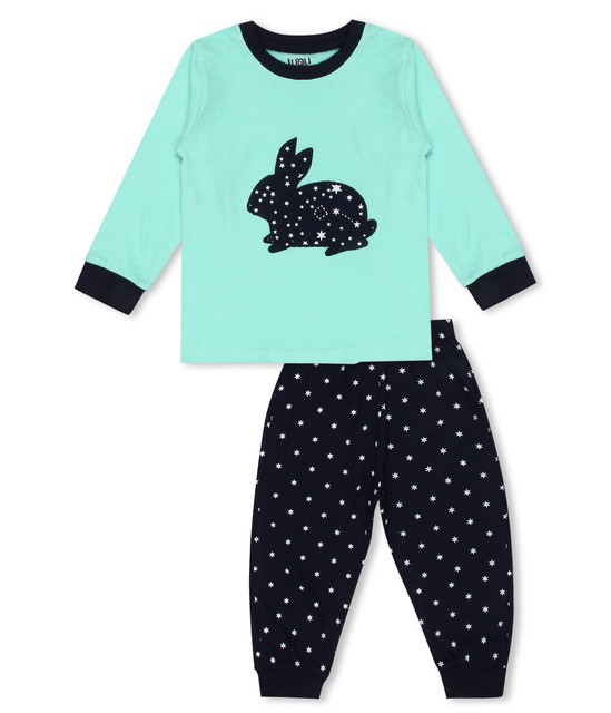 Luqu 2 Piece Infant Baby 100% Cotton Pyjama Set Sleepwear, Long Sleeve T-Shirt, Turqoise Rabbit Embroidery