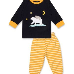 Luqu 2 Piece Infant Baby 100% Cotton Pyjama Set Sleepwear, Long Sleeve T-Shirt, Blue Polar Bear Embroidery