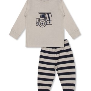 Luqu 2 Piece Infant Baby 100% Cotton Pyjama Set Sleepwear, Long Sleeve T-Shirt, Beige Truck Embroidery