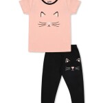 Luqu 2 Piece Toddler Kids Cotton Pyjama Set Sleepwear, Short Sleeve T-Shirt, Pink Cat