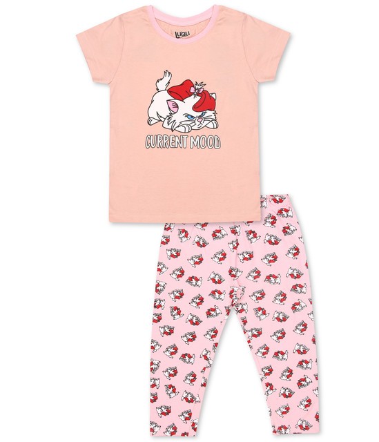 Luqu 2 Piece Toddler Kids Cotton Pyjama Set Sleepwear, Short Sleeve T-Shirt, Pink Mood