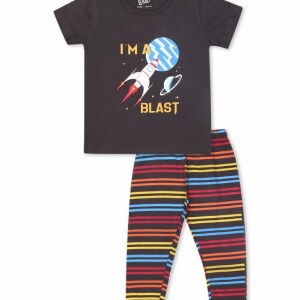 Luqu 2 Piece Toddler Kids Cotton Pyjama Set Sleepwear, Short Sleeve T-Shirt, Grey Blast