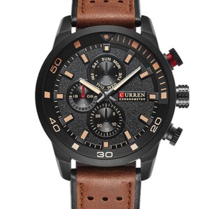 Men's Water Resistant Leather Chronograph Watch WT-CU-8250-B - 48 mm - Brown