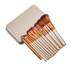 12-Piece Makeup Brushes Set With Metal Box Gold