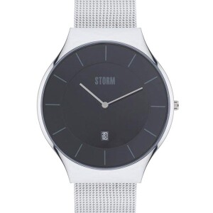 Men's Round Stainless Steel Wrist Watch ST-47320/BK - 42 mm - Silver