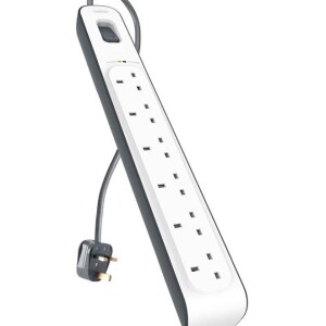 Belkin 6 Way/6 Plug Surge Protection Strip With 2 Meters Cord Length - Heavy Duty Electrical Extension Socket white