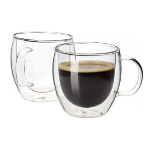 2-Piece Double Wall Glass Cup Set Clear 240ml