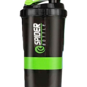 Protein Shaker Bottle With Powder Storage Compartment Black/Green 24.5x9.8x7.5cm