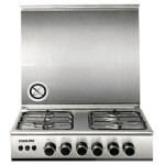 4 Burner Gas Cooker 60 x 60 cm, Full safety, Auto-Ignition, Turnspit, Original Italian Oven and Grill Burner ,1 year Warranty U6068FSE1 Silver/Black