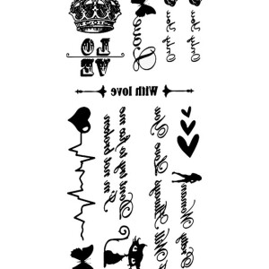 Letter Crown Butterfly Heart Design Temporary Tattoo Sticker