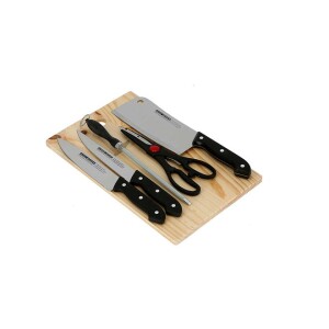 5-Piece Knife Set With Wooden Cutting Board Multicolour 3.6x22.3cm