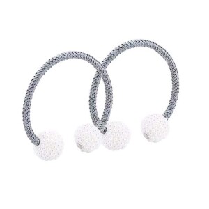 2-Piece Pearl Design Magnetic Curtain Holder Silver/White 45centimeter