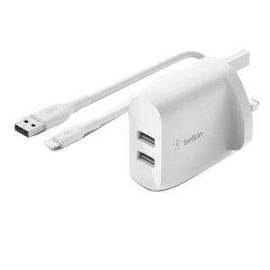 Boostcharge Dual USB-A Wall Charger + USB Cable 1M White