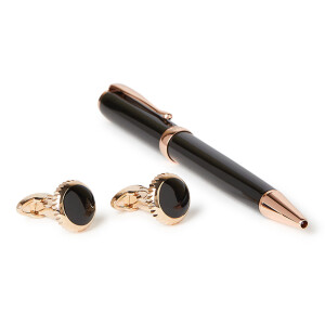 Pen And Cufflinks set black and rosegold