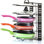 Pot Organizer Rack 5-Tier Adjustable Cookware Bakeware Holder Pot Frying Pan Lid Storage Rack Organizer Stand Holder for Kitchen Cabinet Countertop and Pantry Black 38.5 x 21 x 4.3cm