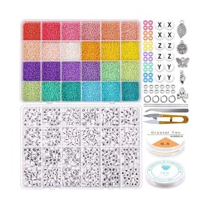 Glass Seed And Alphabet Letter Beads Art Starter Kit For Kids -Assorted