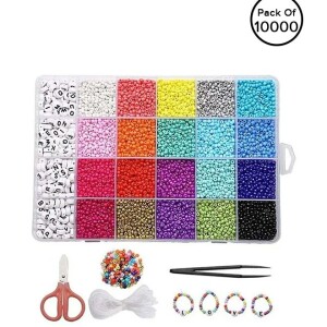 10000-Piece Small Colourful Gemstone Bracelet Beads With A-Z Alphabet Letter DIY Bead Making Kit With Rope 7.8 x 5.2 x 0.9inch