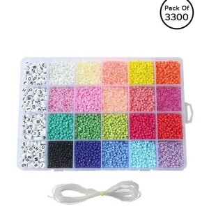 3300-Piece Small Colourful Bracelet Beads With A-Z Alphabet Letter DIY Bead Making Kit With Rope