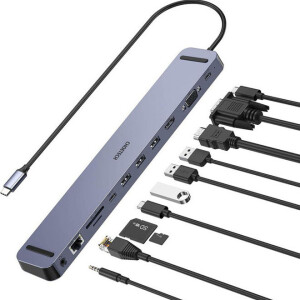 11 in 1 USB-C Multiport Docking Station for Apple Macbook Pro/Air & Type-C Compatible Devices Grey