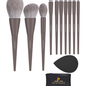 10 Pcs Professional Makeup Brushes Set With Sponge Grey