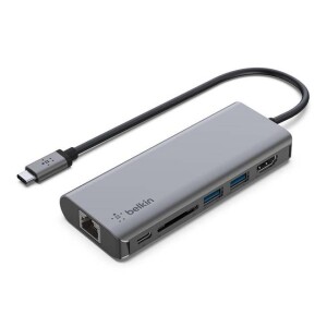 Connect USB-C 6-in-1 Multiport Hub - HDMI 4K, Ethernet Port, SD Card Slot, 100W USB-C PD 3.0, 2x USB-A 3.0, 5 Gbps Bandwidth Gray